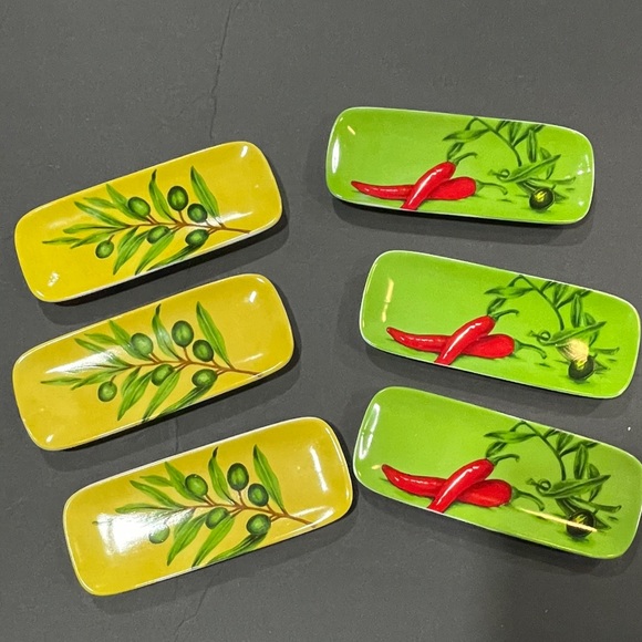 12 PC Geneviève Lethu vintage olive & pepper tapa appetizer dish set From France - Picture 3 of 10